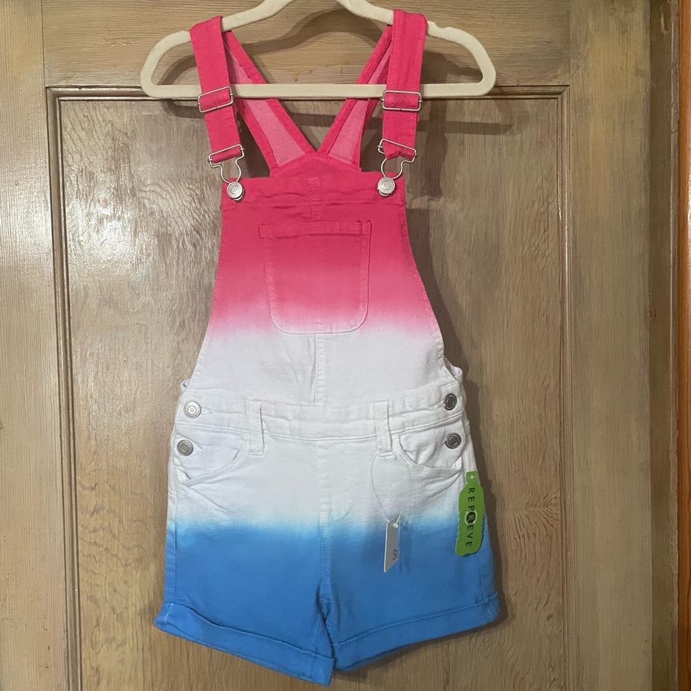 Girls Size 8 Bomb Pop style Jean Shortalls Red White & Blue